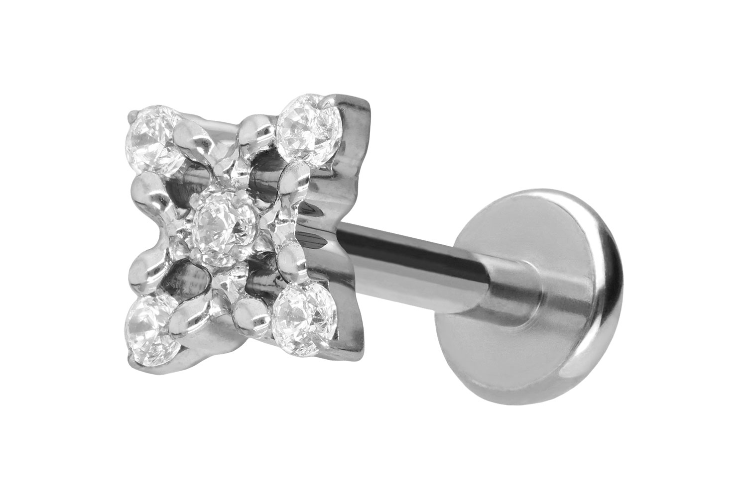 Titan Labret Piercing mit Push Fit KRISTALLBLUME